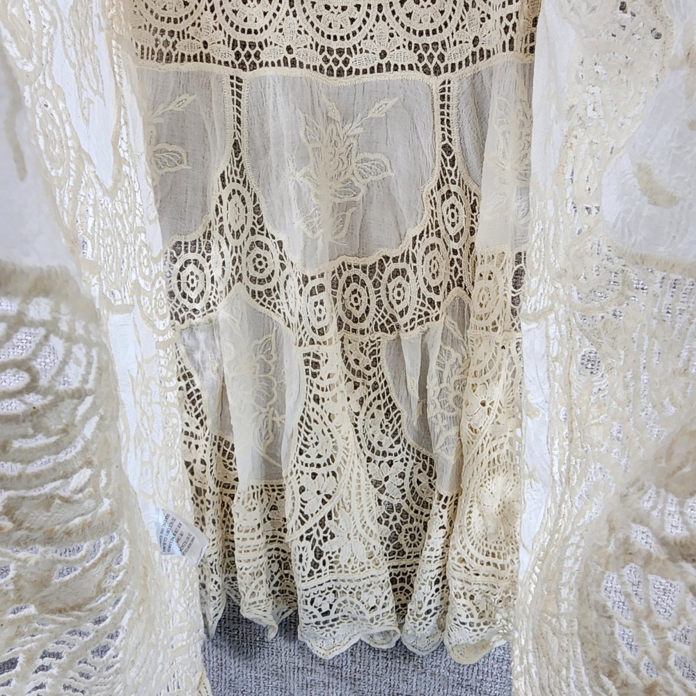 Angel Heart Boutique Open Crochet Tunic Top Womens Plus *1X Cream Babydoll Boho - Picture 10 of 12